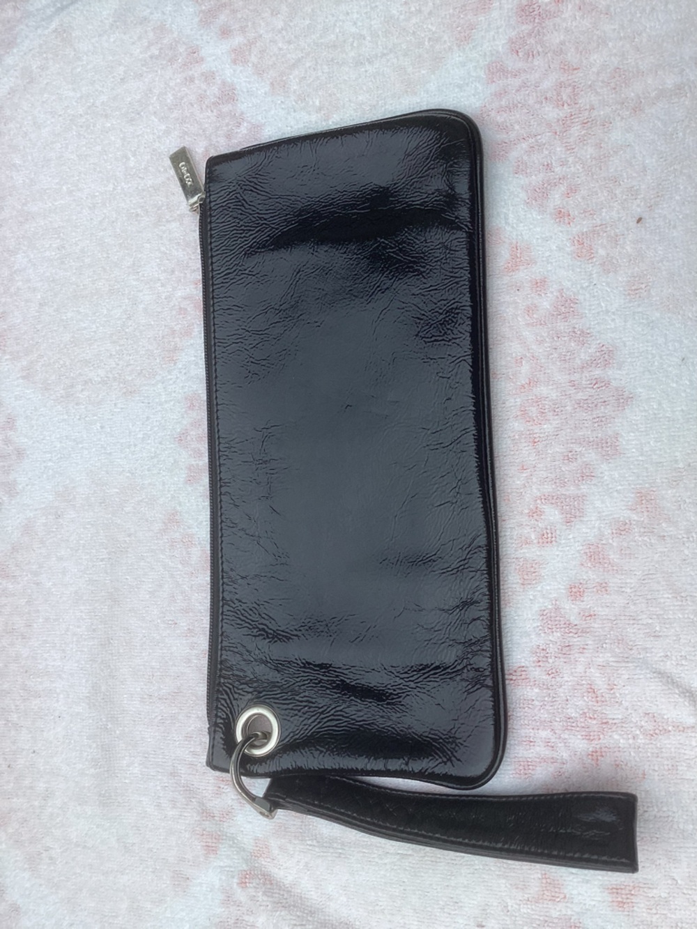 HOBO Black Patent Leather Wristlet Clutch